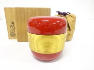 石斉造　糸巻き　漆塗り蒔絵　棗